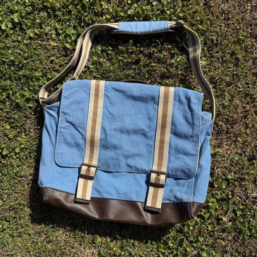 Pottery Barn Teen Blue and Brown Canvas Messenger Bag